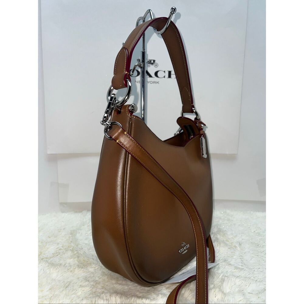 Coach Brown Leather Hobo with Burgundy Trim - Picture 3 of 8